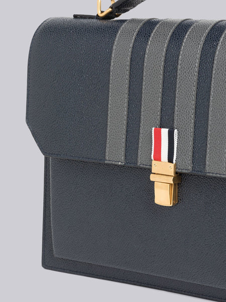 PEBBLE GRAIN LEATHER 4-BAR TOP HANDLE SCHOOL BAG NAVY