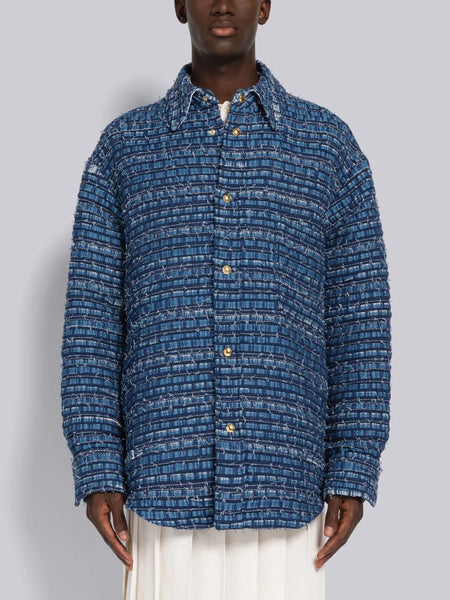 DENIM RIBBON TWEED OVERSIZED SHIRT JACKET MEDIUM BLUE