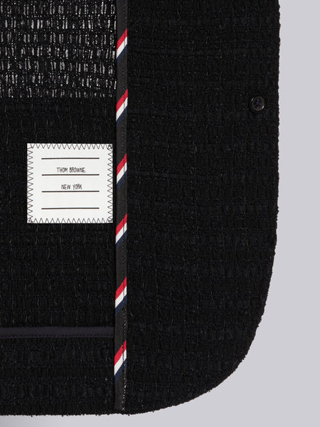 SEERSUCKER TULLE TWEED CROPPED SACK SPORT COAT BLACK