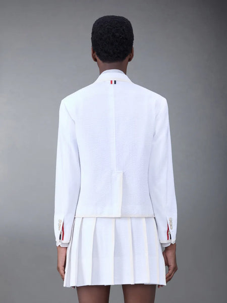 SEERSUCKER SHRUNKEN SPORTCOAT WITH GROSGRAIN TIPPING WHITE