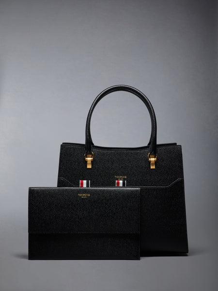 MEDIUM DUET TOTE IN PEBBLE GRAIN LEATHER BLACK