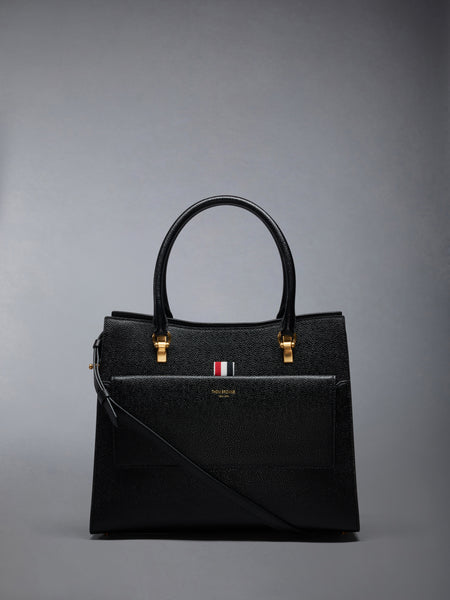 MEDIUM DUET TOTE IN PEBBLE GRAIN LEATHER BLACK