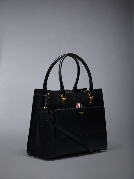 MEDIUM DUET TOTE IN PEBBLE GRAIN LEATHER BLACK