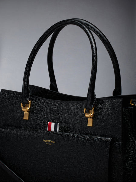 MEDIUM DUET TOTE IN PEBBLE GRAIN LEATHER BLACK