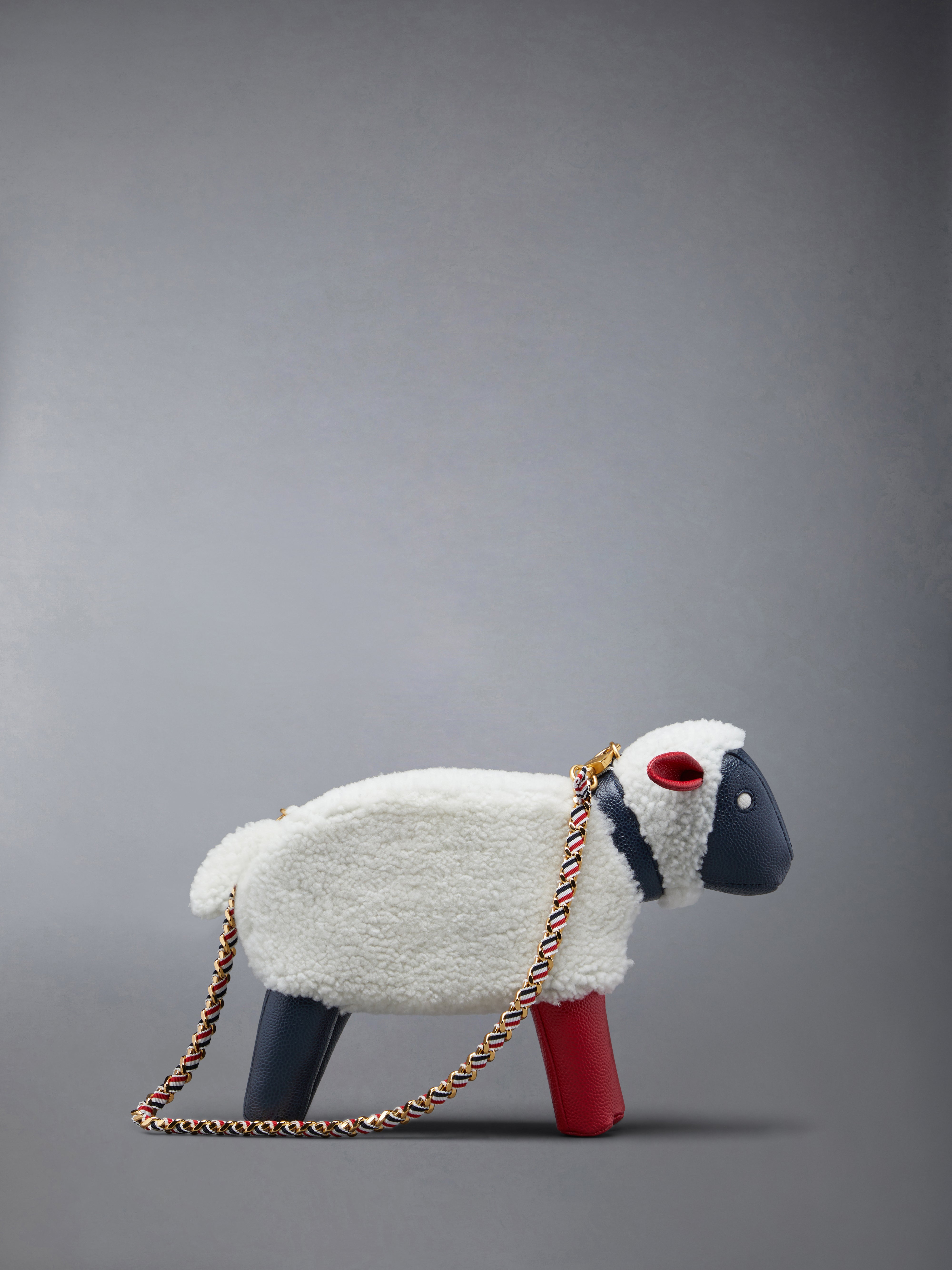Small Sheep Chain Bag In Shearling & Pebble Grain | Thom Browne