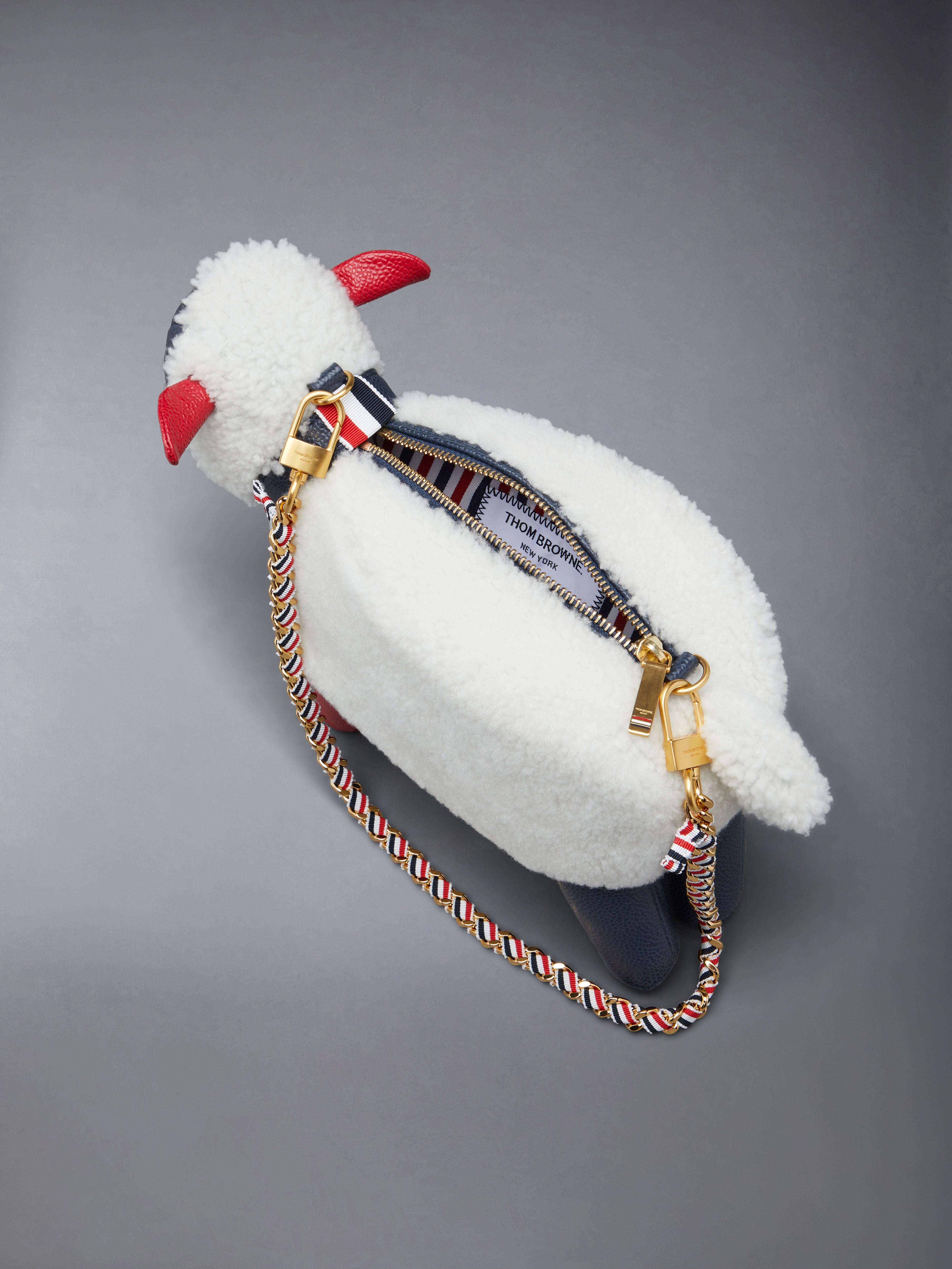 Small Sheep Chain Bag In Shearling & Pebble Grain | Thom Browne