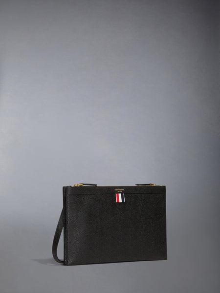 PEBBLE GRAIN DOUBLE ZIP DOCUMENT HOLDER CROSSBODY BLACK