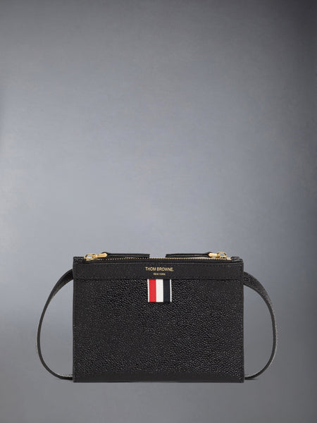 PEBBLE GRAIN MINI DOUBLE DOCUMENT HOLDER CROSSBODY BLACK