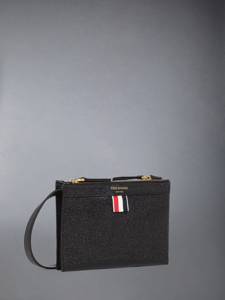 PEBBLE GRAIN MINI DOUBLE DOCUMENT HOLDER CROSSBODY BLACK