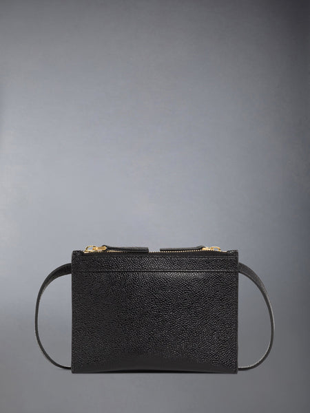 PEBBLE GRAIN MINI DOUBLE DOCUMENT HOLDER CROSSBODY BLACK