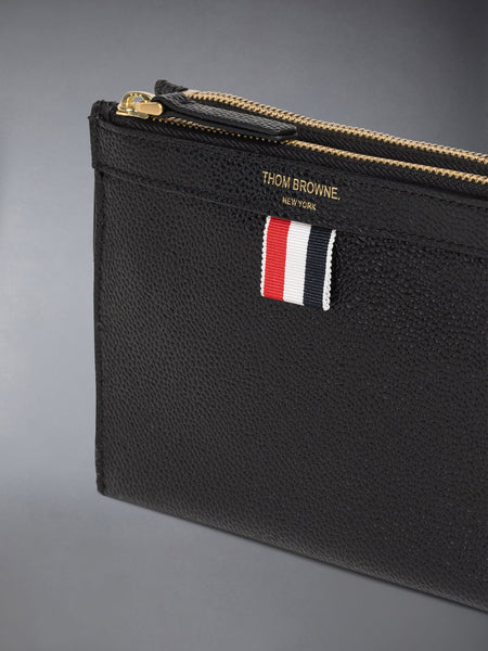 PEBBLE GRAIN MINI DOUBLE DOCUMENT HOLDER CROSSBODY BLACK