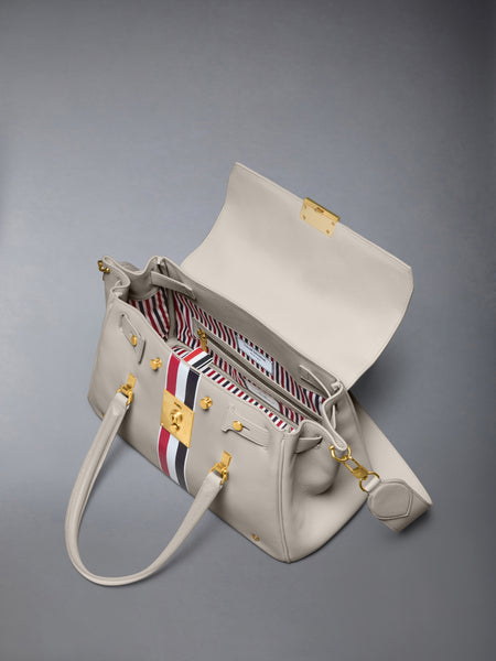 RWB STRIPE BOLTON BAG IN SOFT PEBBLE GRAIN LEATHER OFF WHITE