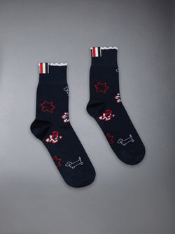 COTTON HECTOR FLORAL SCALLOPED ANKLE SOCKS