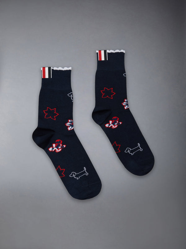 COTTON HECTOR FLORAL SCALLOPED ANKLE SOCKS