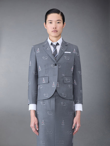 Super 120's Twill Elbow Patch Whale and Sailboat High Armhole Sport Coat MED GREY