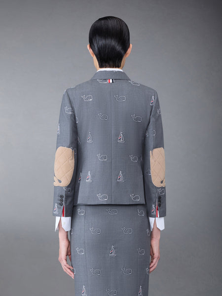 Super 120's Twill Elbow Patch Whale and Sailboat High Armhole Sport Coat MED GREY