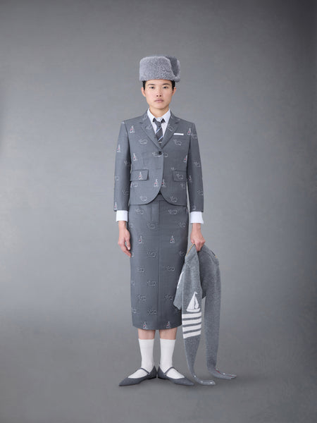 Super 120's Twill Elbow Patch Whale and Sailboat High Armhole Sport Coat MED GREY