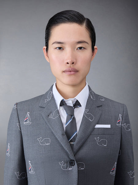 Super 120's Twill Elbow Patch Whale and Sailboat High Armhole Sport Coat MED GREY