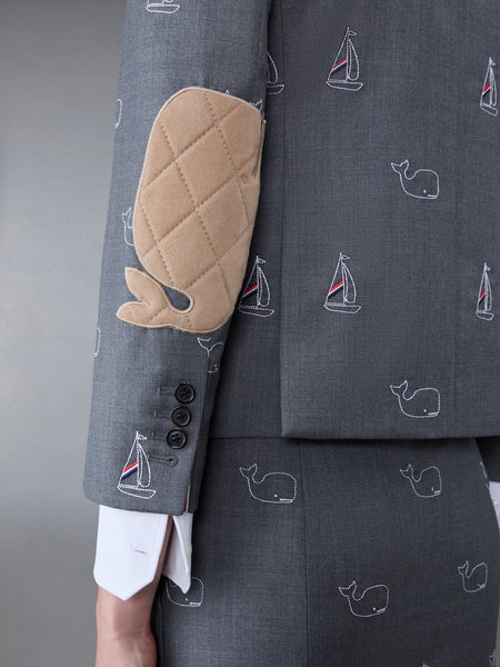 Super 120's Twill Elbow Patch Whale and Sailboat High Armhole Sport Coat MED GREY