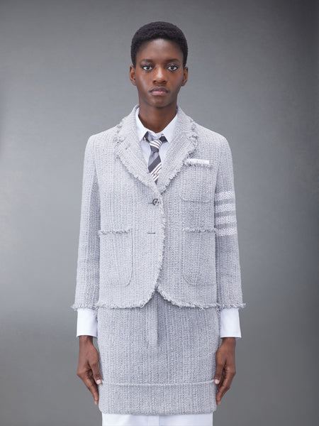 TWEED FRAY 4-BAR CROPPED SACK JACKET MED GREY