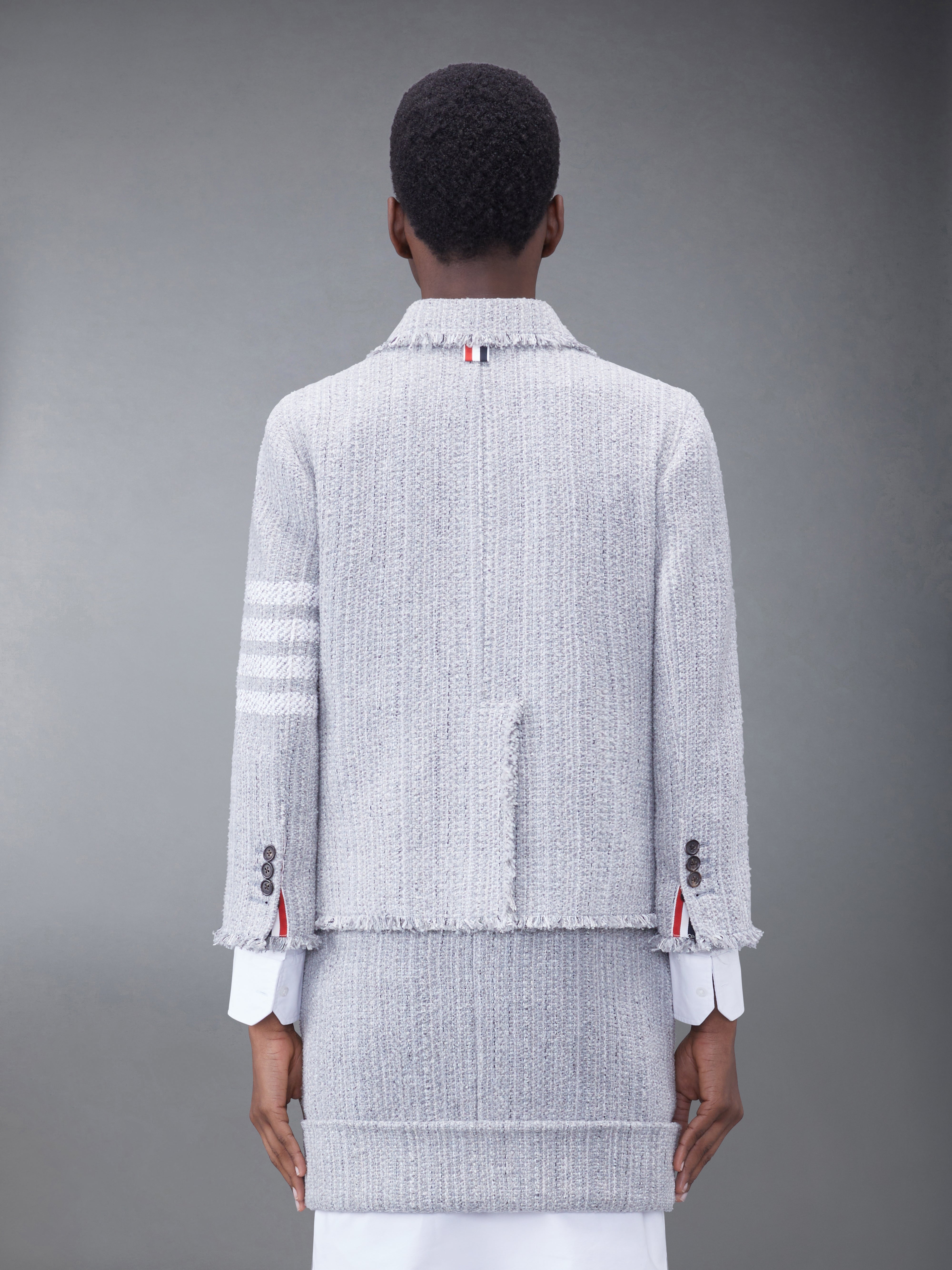 Tweed Fray 4-Bar Cropped Sack Jacket | Thom Browne