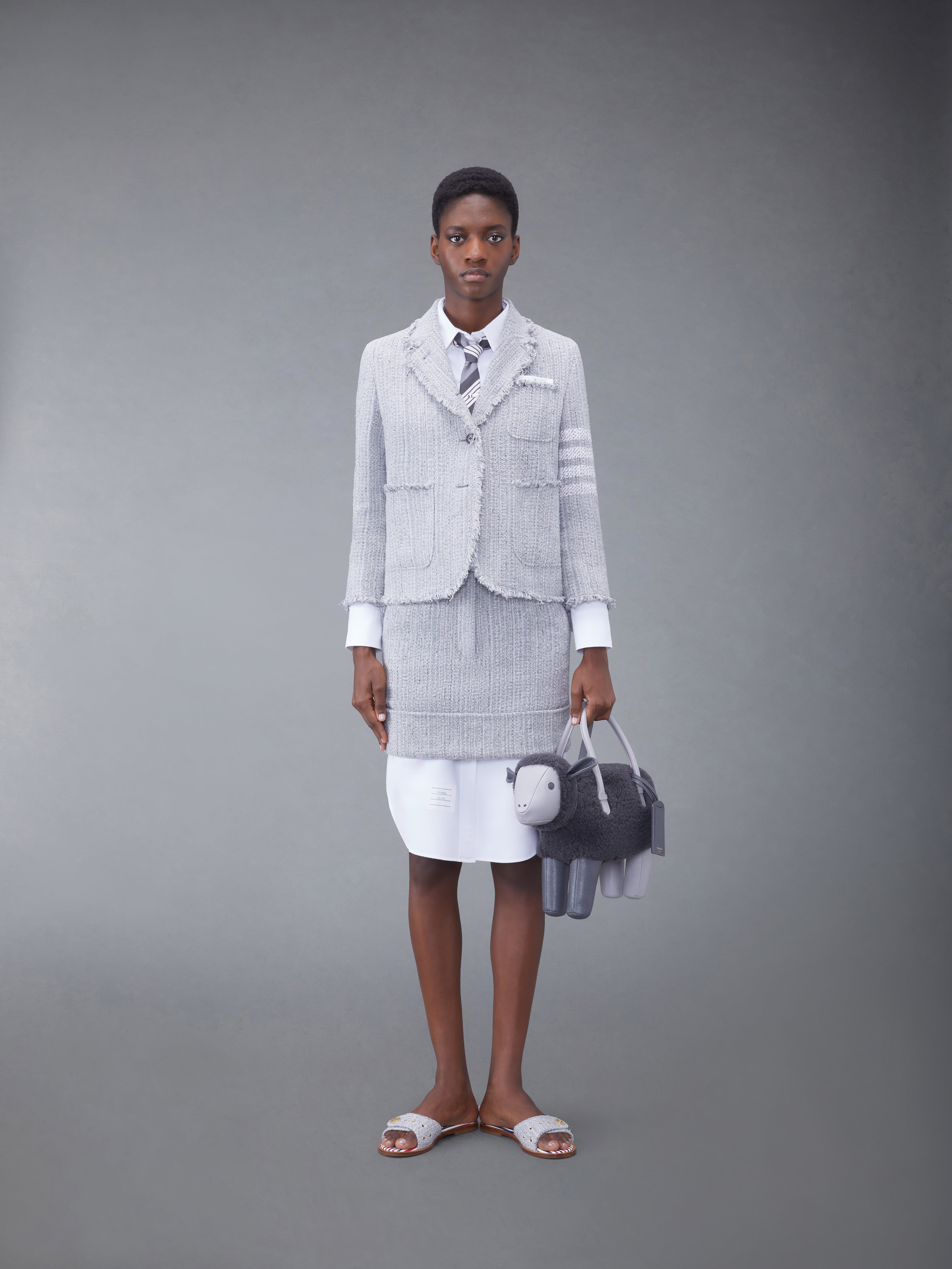 Tweed Fray 4-Bar Cropped Sack Jacket | Thom Browne