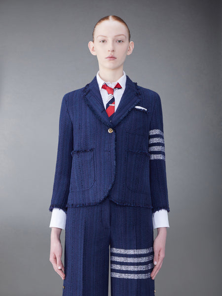 TWEED FRAY 4-BAR CROPPED SACK JACKET NAVY