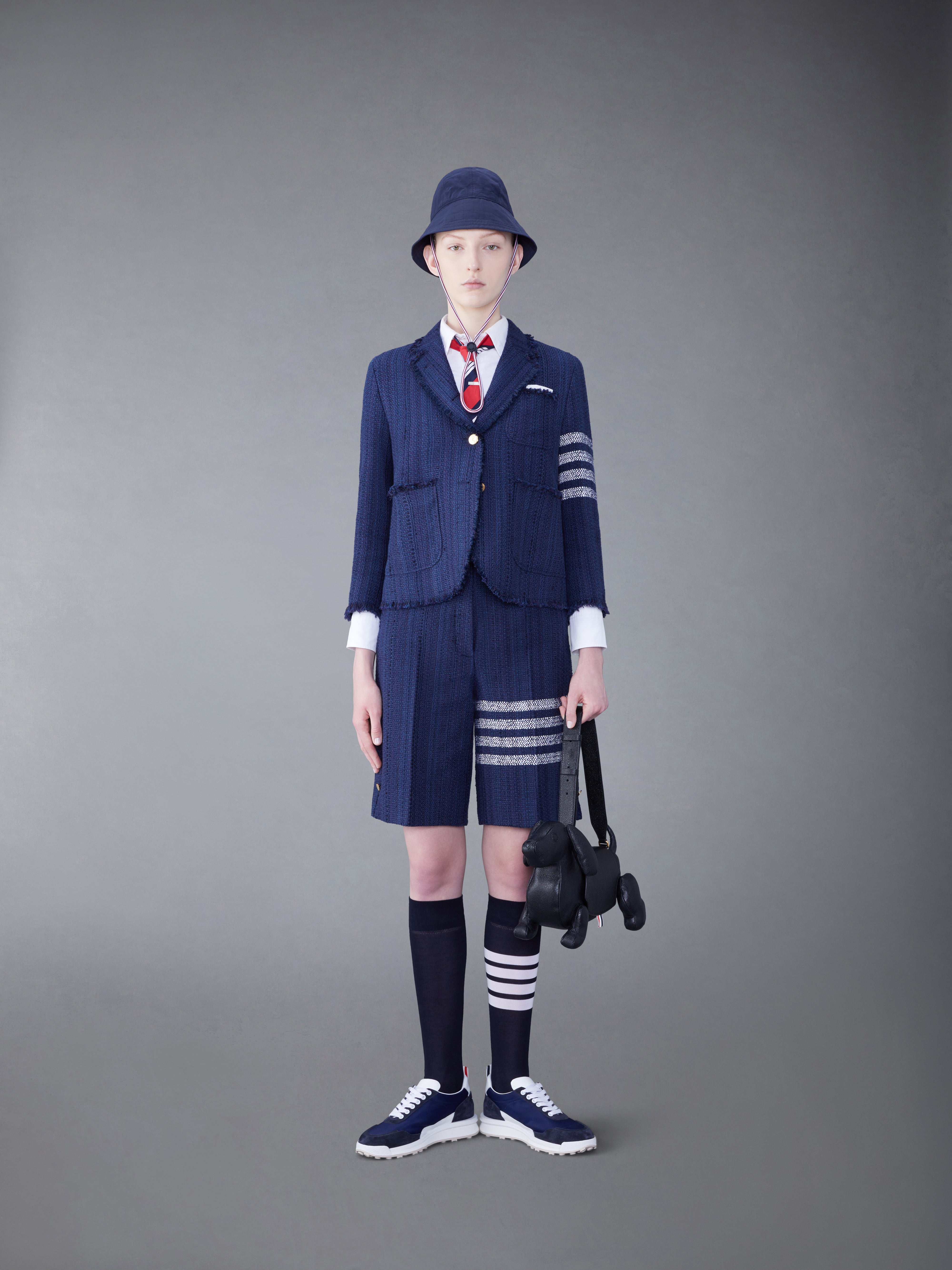 Tweed Fray 4 Bar Cropped Sack Jacket | Thom Browne Tweed Fray 4 Bar Cropped Sack Jacket | Thom Browne
