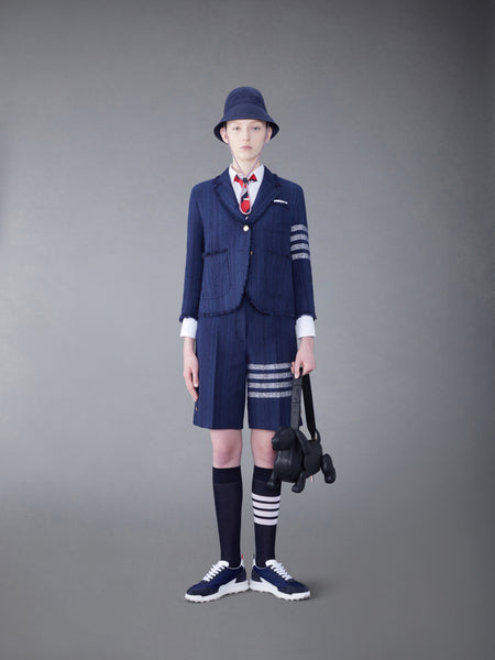 TWEED FRAY 4-BAR CROPPED SACK JACKET NAVY