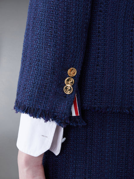 TWEED FRAY 4-BAR CROPPED SACK JACKET NAVY