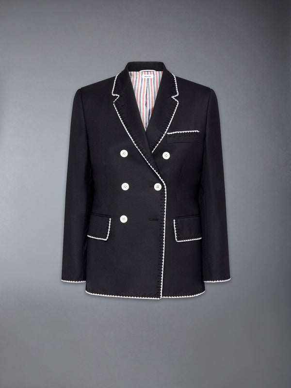 FIT 1 - DOUBLE BREASTED CLASSIC SPORT COAT W/ BLANKET STITCH PEARLS ON SUPER 120'S WOOL TWILL - featured image
