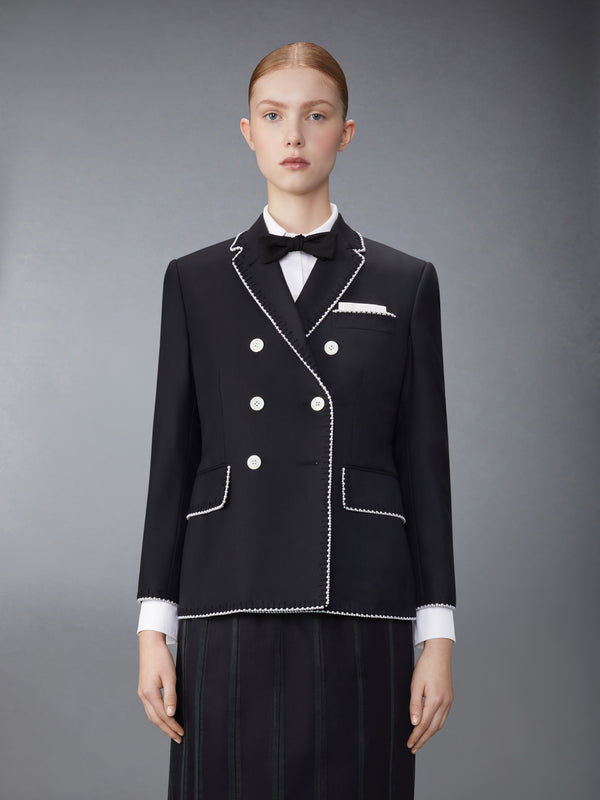 FIT 1 - DOUBLE BREASTED CLASSIC SPORT COAT W/ BLANKET STITCH PEARLS ON SUPER 120'S WOOL TWILL - image 1