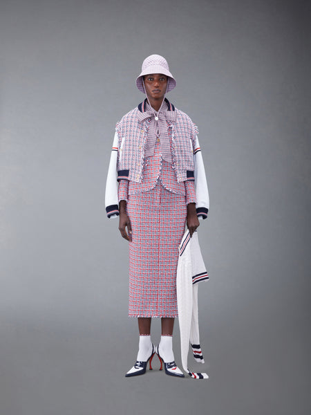 CHECK SUMMER TWEED FRAY ARMBAND SLIM FIT SPORT COAT RWBWHT