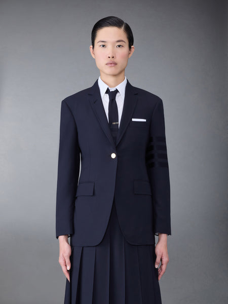 PLAIN WEAVE 4-BAR ELONGATED SINGLE BUTTON SPORT COAT DARK BLUE
