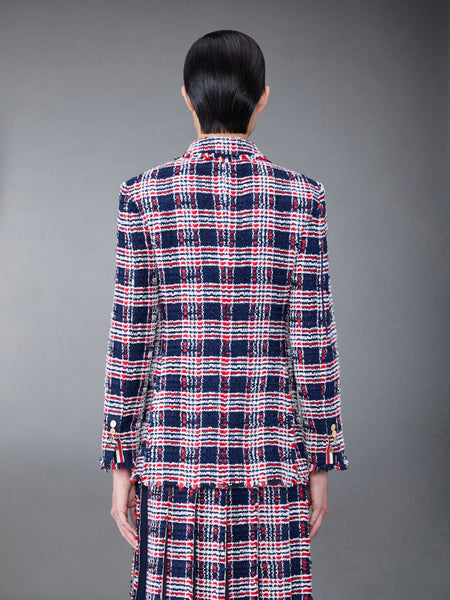 Prince of Wales Check Frayed Chenille Tweed Elongated Sport Coat RWBWHT