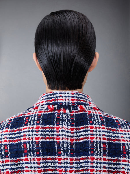 Prince of Wales Check Frayed Chenille Tweed Elongated Sport Coat RWBWHT