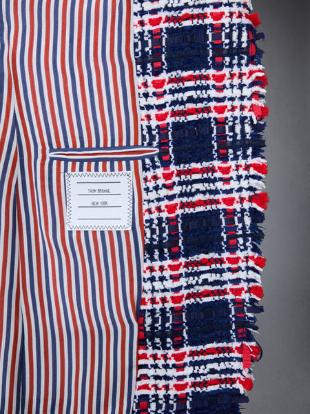 Prince of Wales Check Frayed Chenille Tweed Elongated Sport Coat RWBWHT