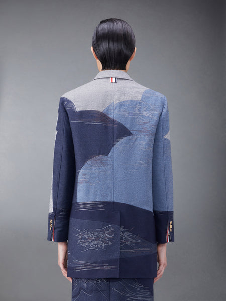 Wool Flannel Stitch Detail Oversized Sack Sport Coat DEEP BLUE