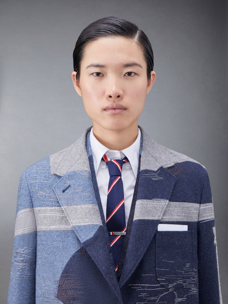 Wool Flannel Stitch Detail Oversized Sack Sport Coat DEEP BLUE