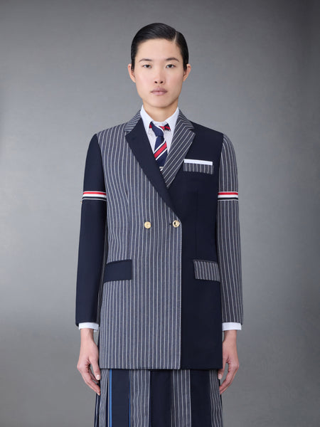 Fun-Mix Pinstripe and Super 120's Armband Double Breasted Classic Sport Coat NAVY