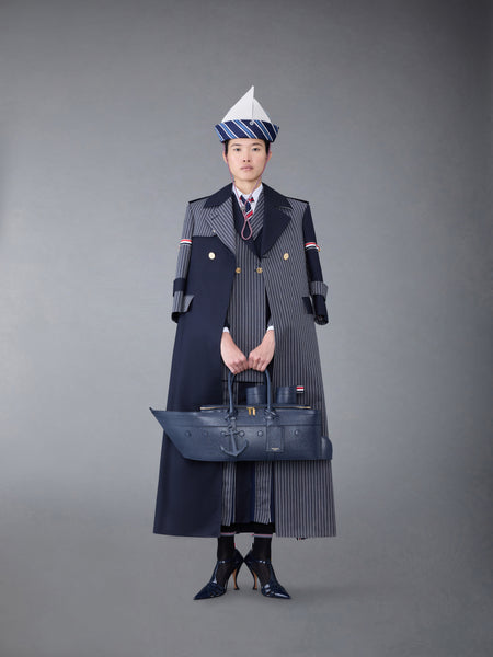 Fun-Mix Pinstripe and Super 120's Armband Double Breasted Classic Sport Coat NAVY