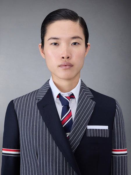 Fun-Mix Pinstripe and Super 120's Armband Double Breasted Classic Sport Coat NAVY