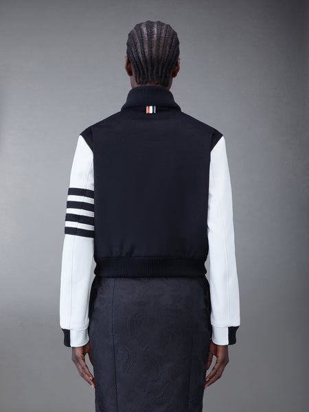 ZIBELINE CASHMERE LEATHER SLEEVE CROPPED VARSITY JACKET BLACK