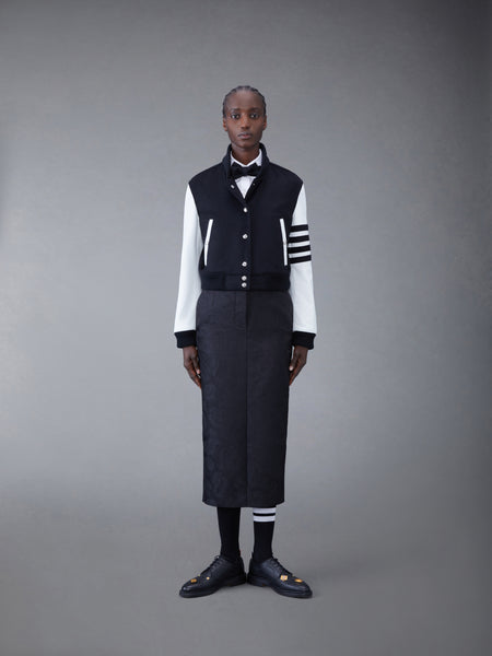 ZIBELINE CASHMERE LEATHER SLEEVE CROPPED VARSITY JACKET BLACK