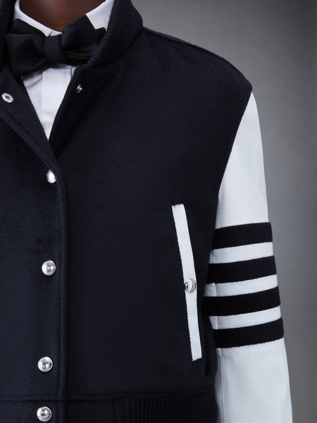 ZIBELINE CASHMERE LEATHER SLEEVE CROPPED VARSITY JACKET BLACK