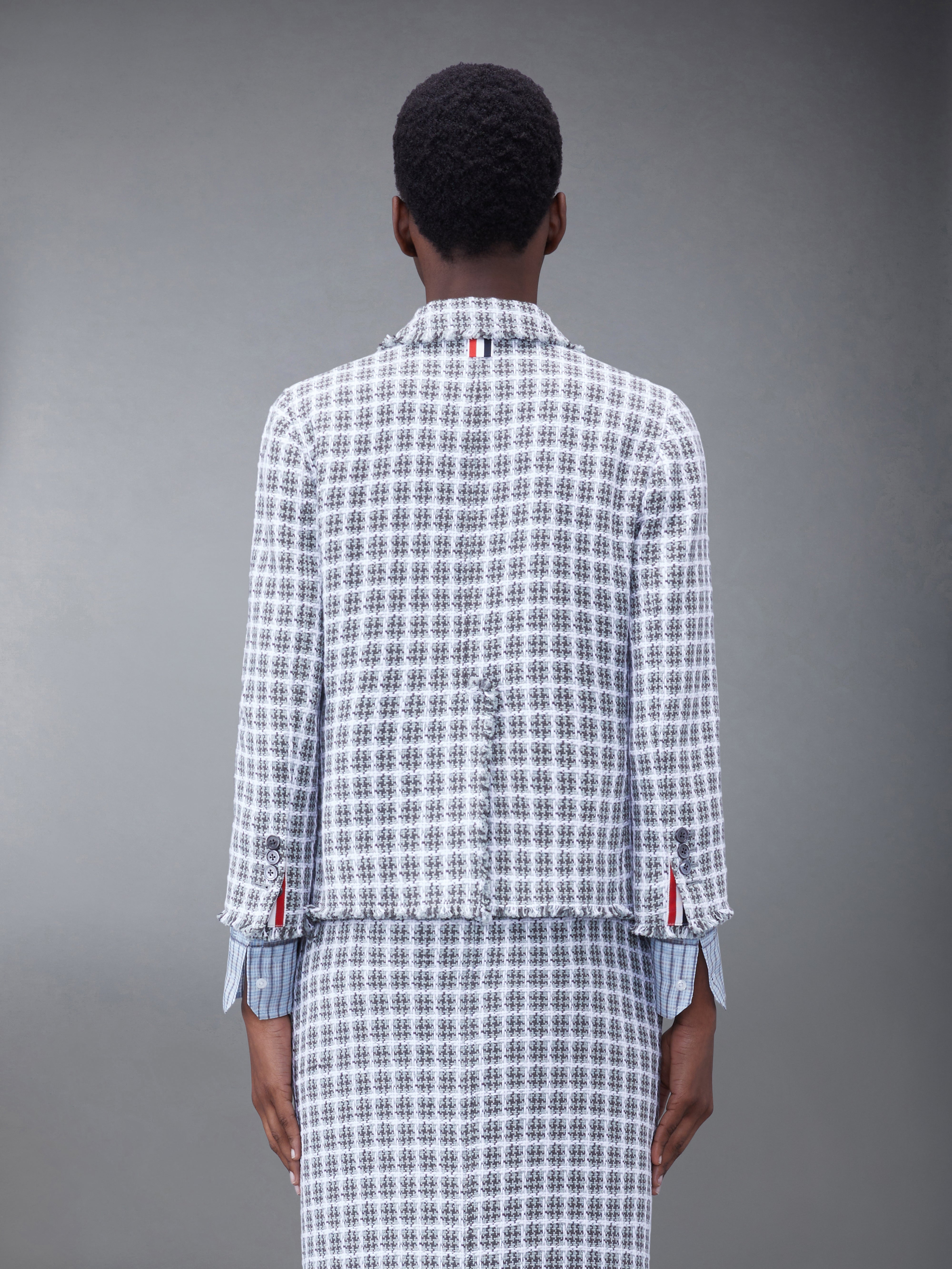 Check Summer Tweed Fray Cropped Sack Sport Coat | Thom Browne