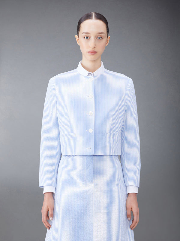 SEERSUCKER BOX PLEAT CARDIGAN JACKET - featured image