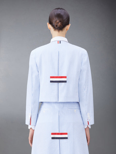 SEERSUCKER BOX PLEAT CARDIGAN JACKET BLUE