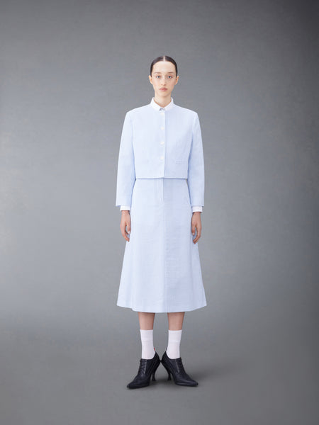 SEERSUCKER BOX PLEAT CARDIGAN JACKET BLUE