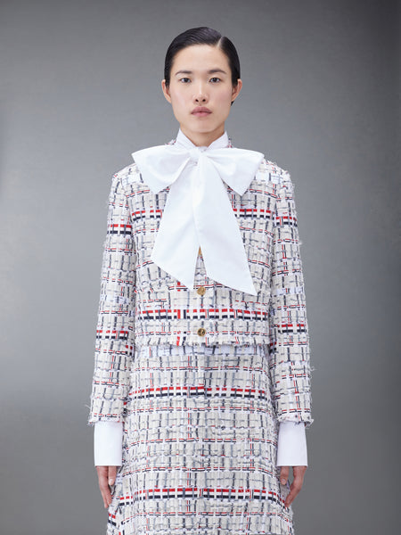 デコンストラクテッドツイードボックスプリーツカーディガンジャケット RWB/白